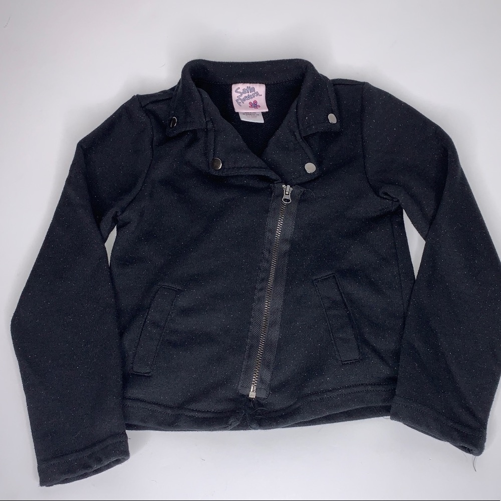Satin Flowers Girl’s Sparkly Light Weight Cotton Moto Jacket 
Size: 6 EUC‎